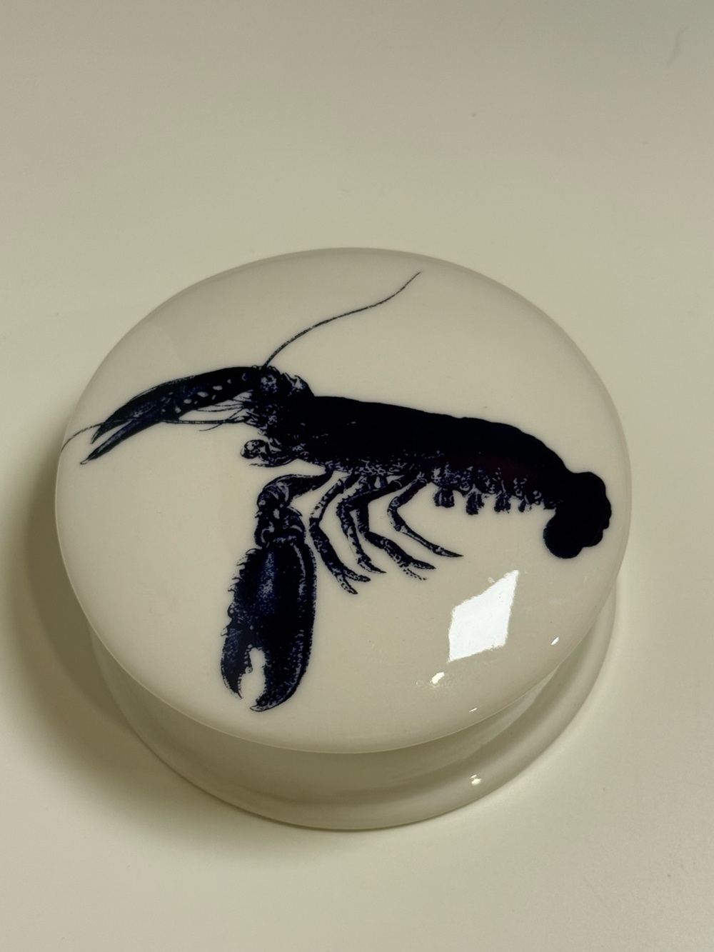 Caskata Blue Lobster Porcelain Round Trinket Jewelry Box "F" Logo Coastal NWT